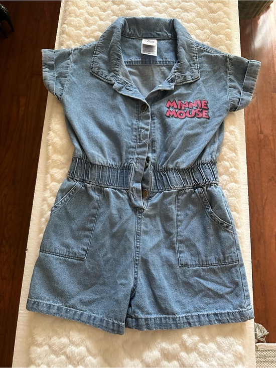 Disney Other - Disney Denim Minnie Mouse Romper with Pink Logo Sz 4/5